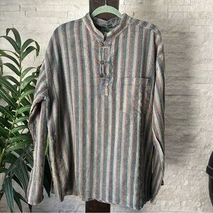 Kathmandu Imports Stripe Cotton Long Sleeve Grandad Size L New with Tags
